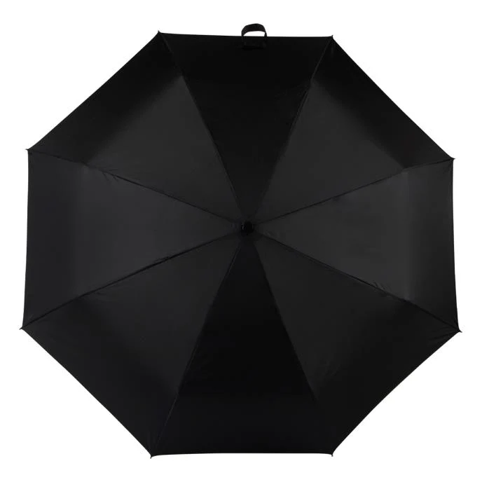 Totes ECO-Brella Leatherette Crook Handle Folding Umbrella - Black | 100% Recycled PET | Classic Style