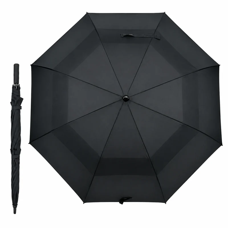 Fibreglass Auto Vented Windproof Golf Umbrella - Black | 136cm Canopy | Wind Resistant