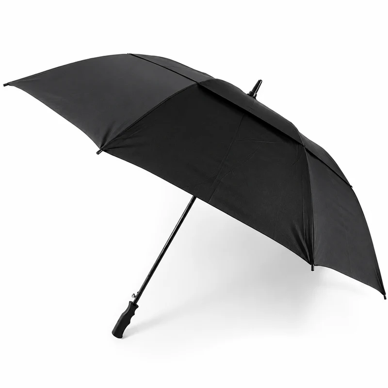 Fibreglass Auto Vented Windproof Golf Umbrella - Black | 136cm Canopy | Wind Resistant