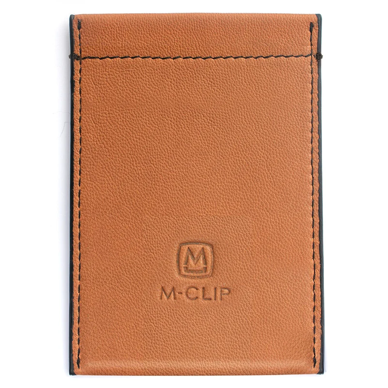 M Clip RFID Security Tan Leather Card Case