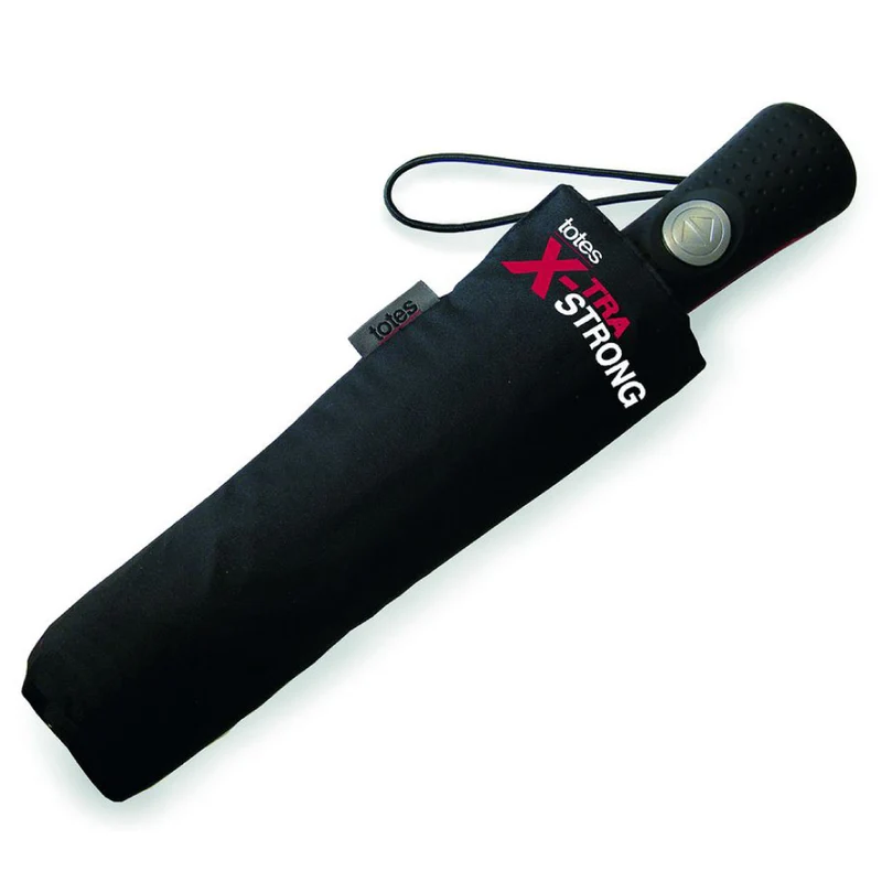 Totes ECO X-tra Strong Auto Open & Close Umbrella - Black | Wind Tunnel Tested | Large 108cm Canopy