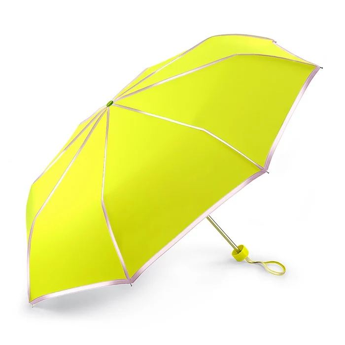 Fulton Minilite Hi-Vis Neon Folding Umbrella | UPF 30+ UV Protection | Reflective Safety Trim