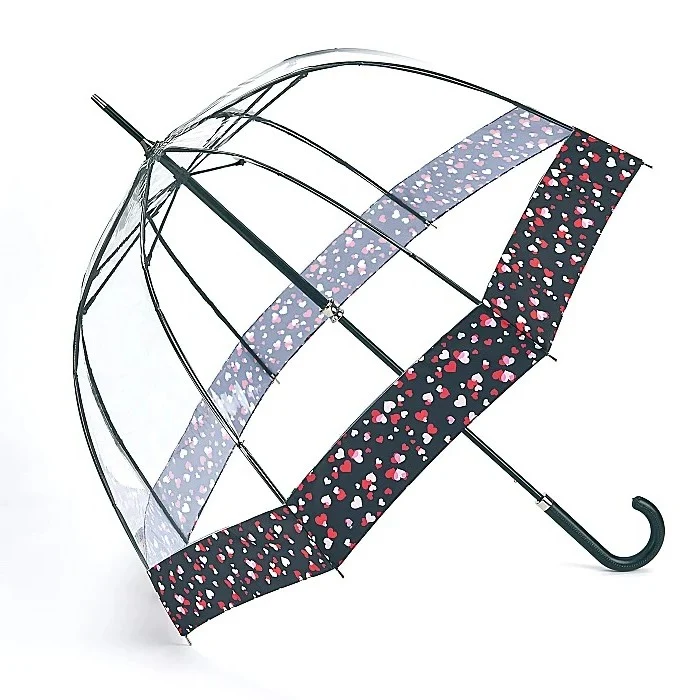 Fulton Birdcage Luxe Clear Dome Umbrella - Love Hearts | Premium Walking Umbrella | Wind Resistant