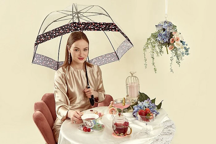 Fulton Birdcage Luxe Clear Dome Umbrella - Love Hearts | Premium Walking Umbrella | Wind Resistant