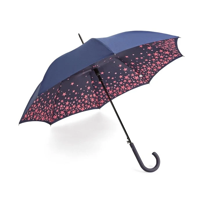 Fulton Bloomsbury Auto Walking Umbrella - Scatter Star Navy and Pink | Double Canopy | Hidden Inner Print