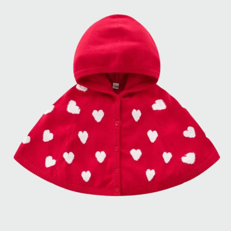 Poncho Enfant Rouge Cœurs Blancs