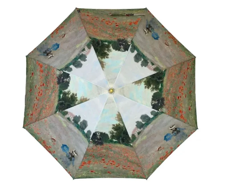 StormKing Auto Walking Artist Umbrella - Monet Poppy Field | Fibreglass Frame | Wood Handle | 100cm