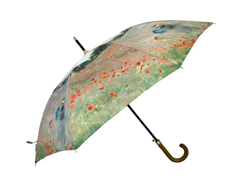 StormKing Auto Walking Artist Umbrella - Monet Poppy Field | Fibreglass Frame | Wood Handle | 100cm