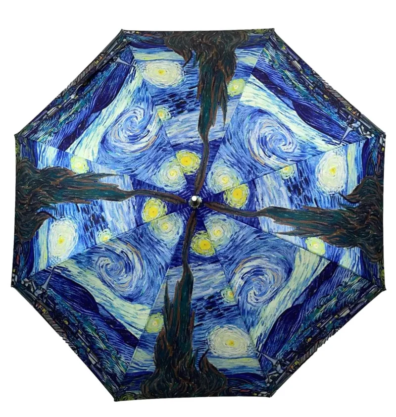StormKing Auto Walking Artist Umbrella - Van Gogh Starry Night | Fibreglass Frame | Wood Handle | 100cm