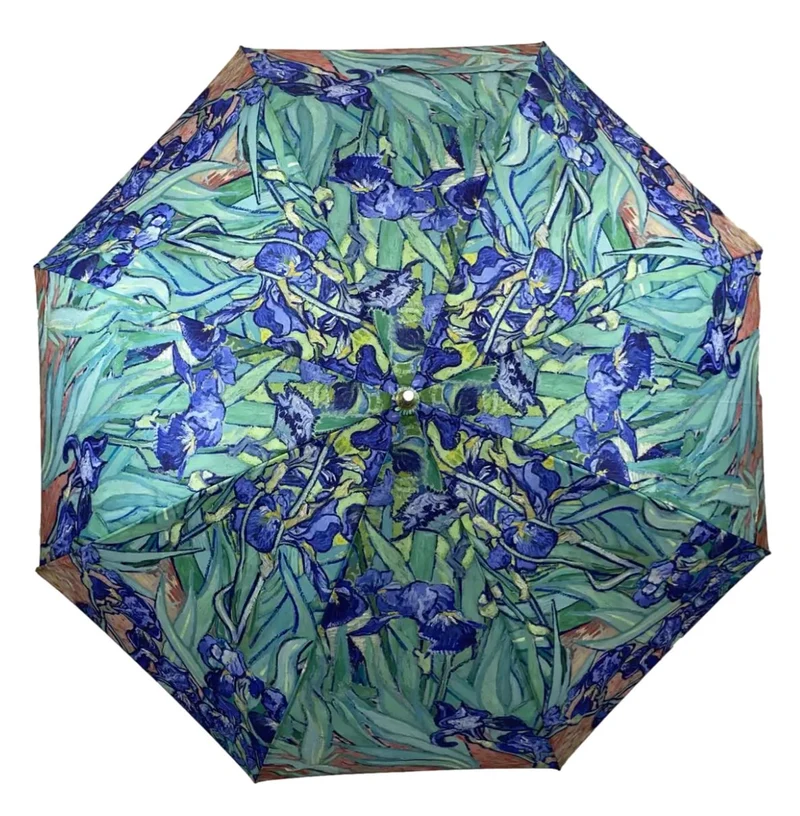 StormKing Auto Walking Artist Umbrella - Van Gogh Irises | Fibreglass Frame | Wood Handle | 100cm