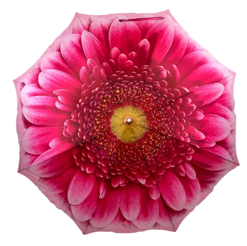 StormKing Auto Walking Floral Umbrella - Pink Gerbera | Fibreglass Frame | Wood Handle | 100cm