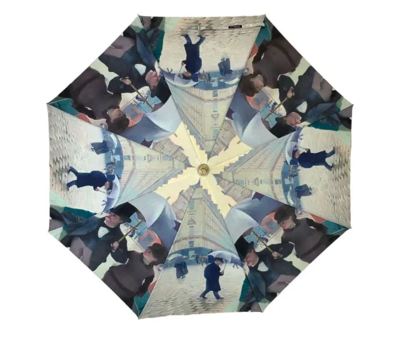 StormKing Auto Walking Artist Umbrella - Caillebotte Rainy Day in Paris | Fibreglass Frame | Wood Handle | 100cm