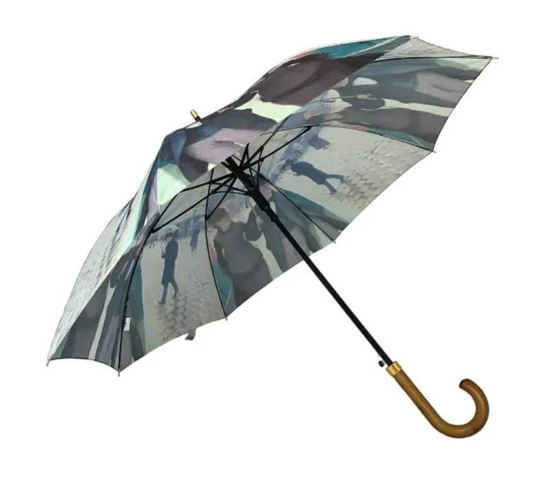 StormKing Auto Walking Artist Umbrella - Caillebotte Rainy Day in Paris | Fibreglass Frame | Wood Handle | 100cm