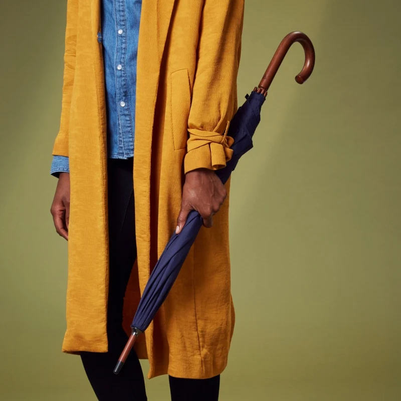 Fulton Kensington Wood Walking Umbrella - Midnight Blue | Wooden Handle & Shaft | Fibreglass Ribs