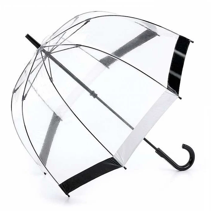 Fulton Birdcage Clear Dome Umbrella - Black & White | Transparent Walking Umbrella | Wind Resistant
