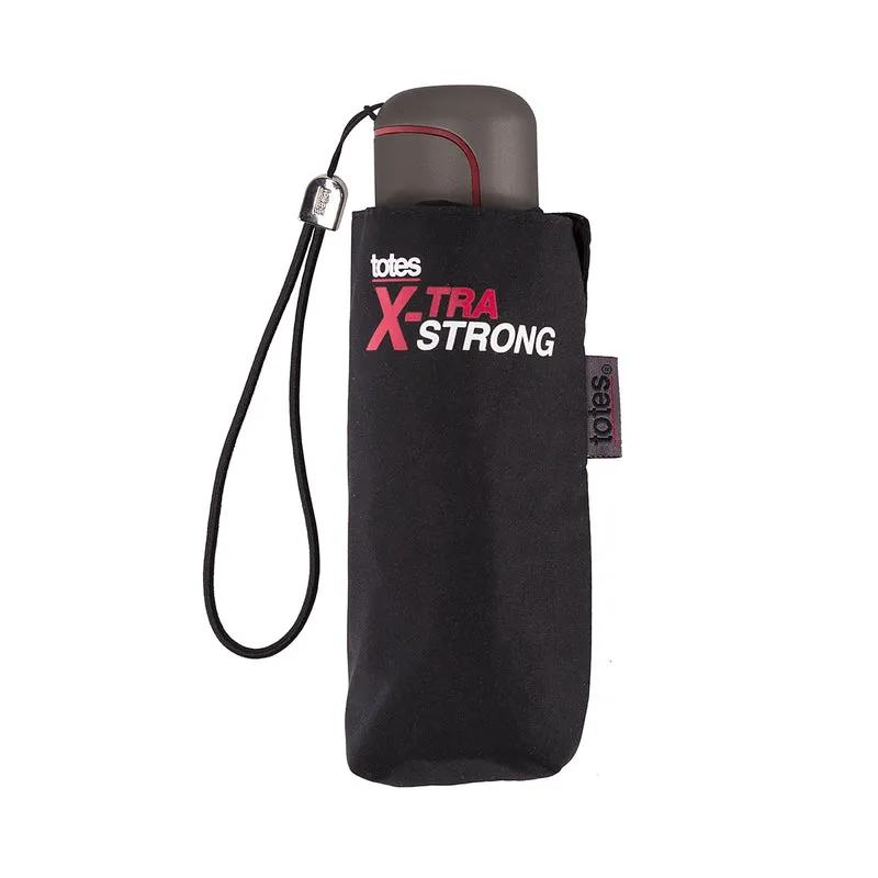 Totes Tiny X-tra Strong Compact Folding Umbrella - Black | 5-Section | Just 16.5cm and 214g
