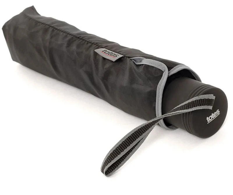 Totes ECO Supermini Sport Umbrella - Black | 100% Recycled PET | Compact 24.3cm | Carry Strap