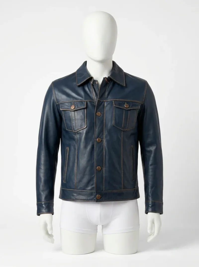 Veste coupe vent homme cuir ajustée élégante