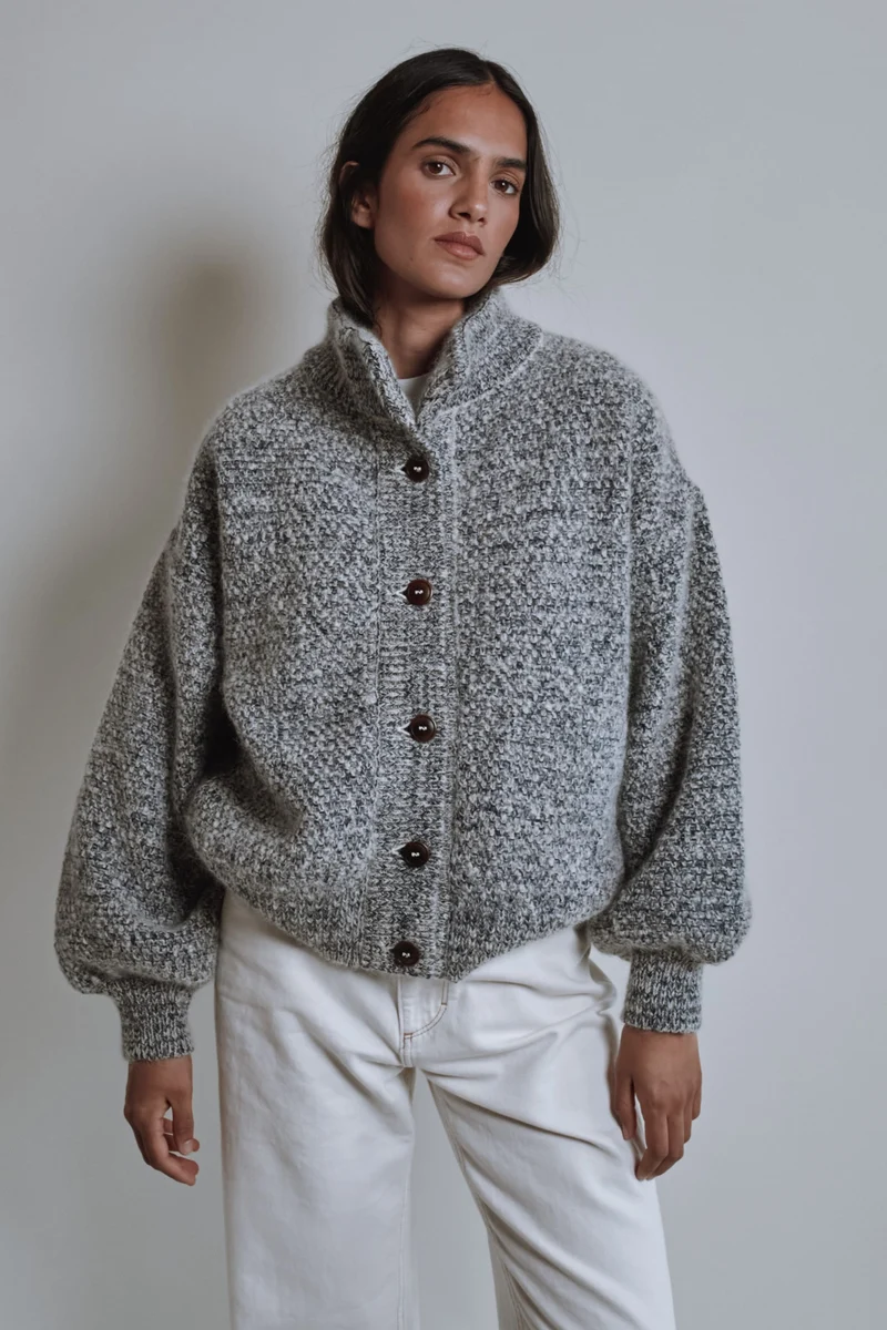 GEORGE High-Neck Jacket in Merino-Mohair Wool - Mottled Blue