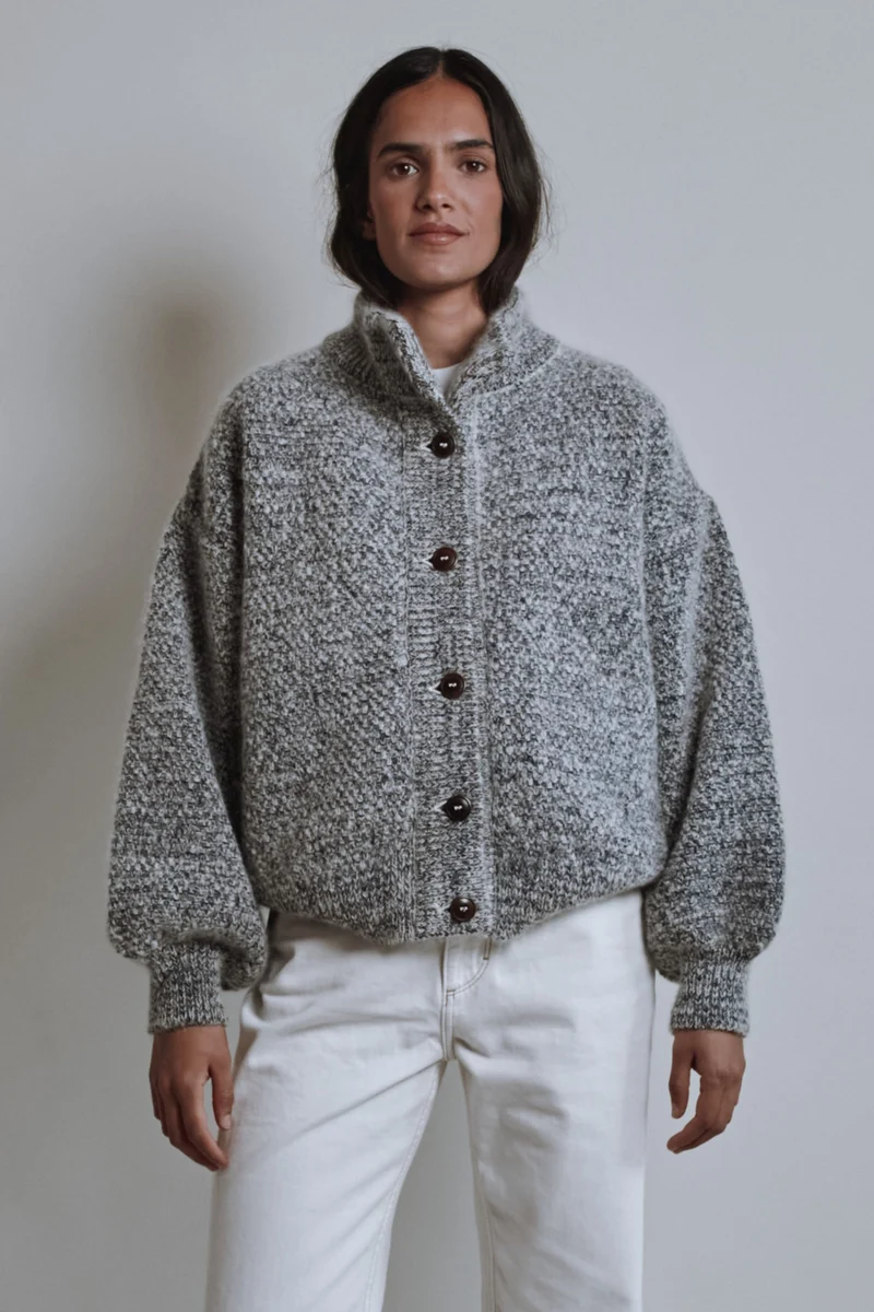 GEORGE High-Neck Jacket in Merino-Mohair Wool - Mottled Blue