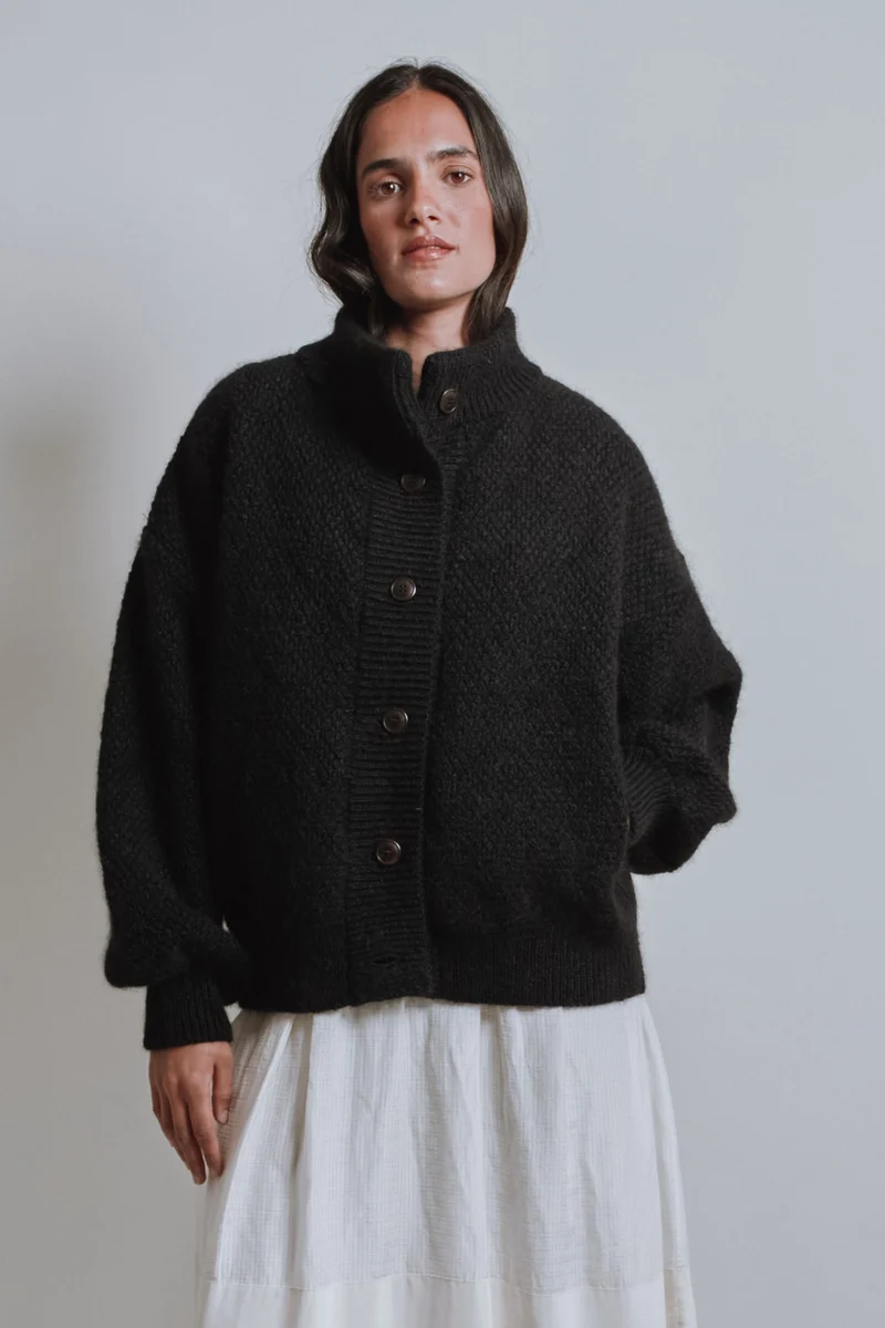 GEORGE High-Neck Jacket in Merino-Mohair Wool - Black