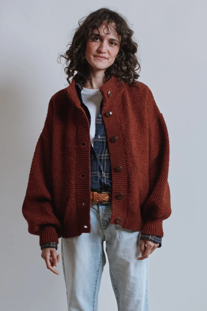 GEORGE High-Neck Jacket in Yak-Merino Wool - Rust Red