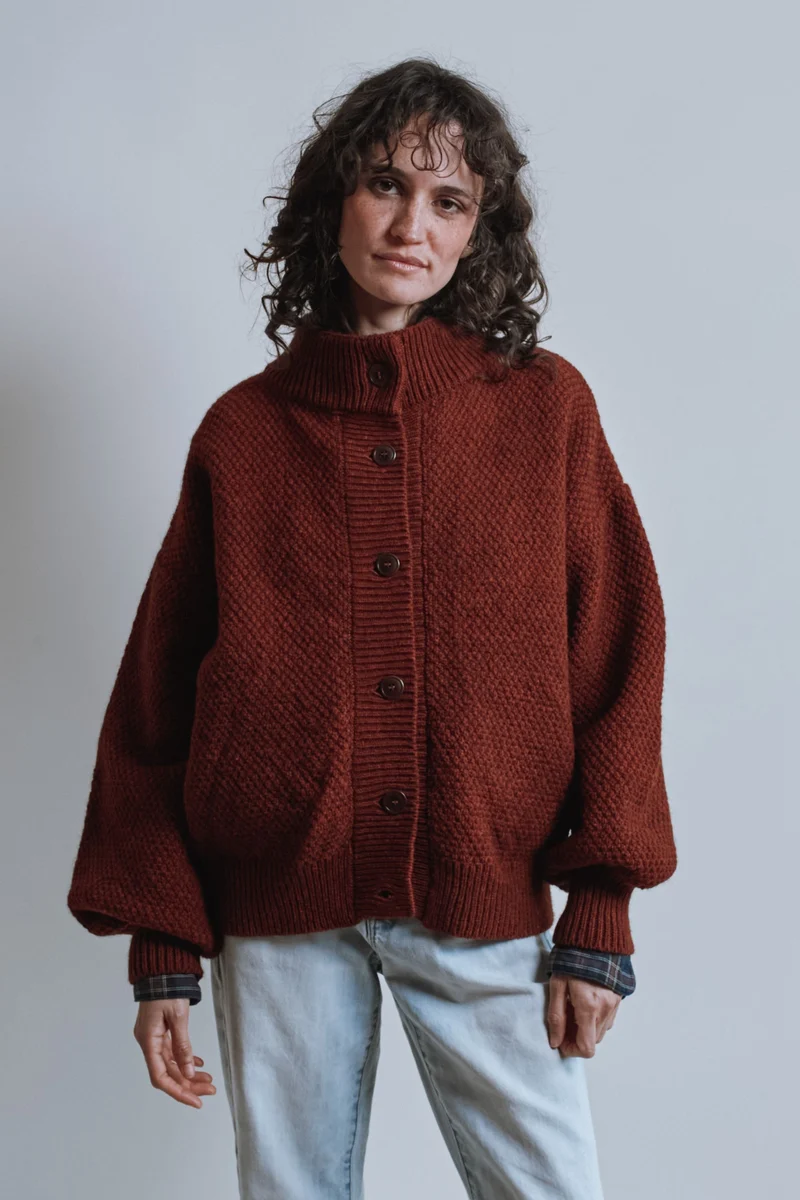 GEORGE High-Neck Jacket in Yak-Merino Wool - Rust Red