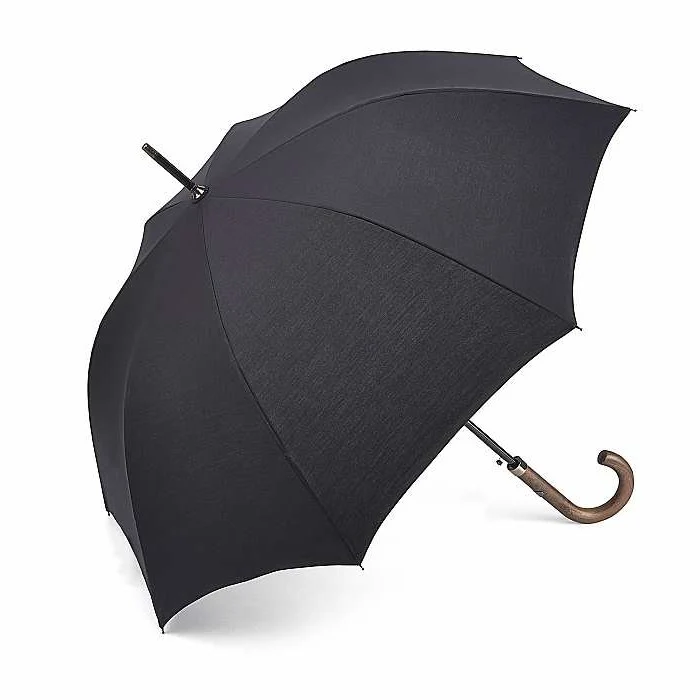 Fulton Mayfair High Performance Walking Umbrella - Black | Auto Open | Wood Hook Handle | Polycotton