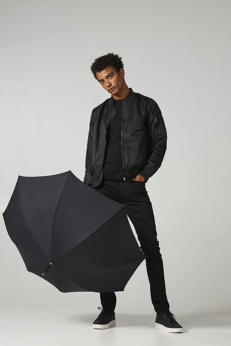Fulton Mayfair High Performance Walking Umbrella - Black | Auto Open | Wood Hook Handle | Polycotton