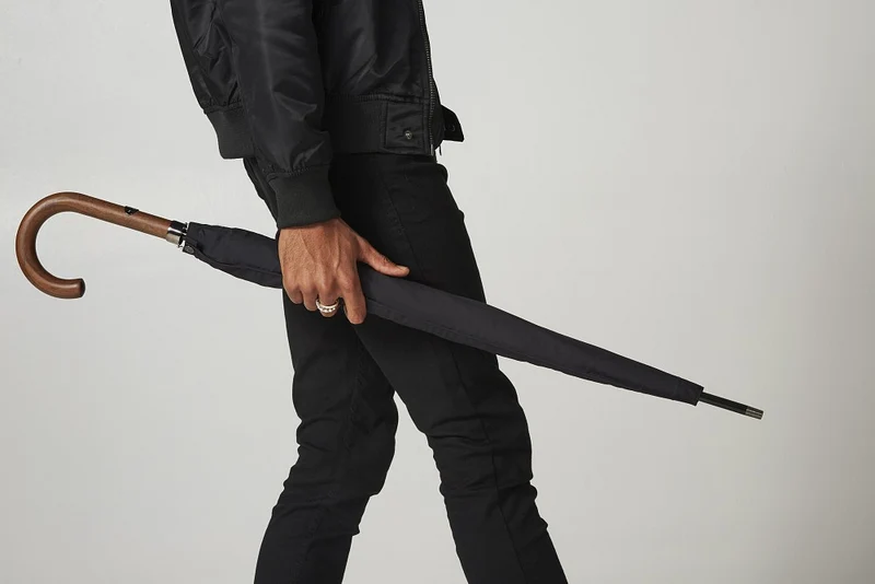 Fulton Mayfair High Performance Walking Umbrella - Black | Auto Open | Wood Hook Handle | Polycotton