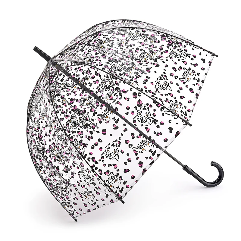 Fulton Birdcage Clear Dome Umbrella - Leopard Camo | Transparent Walking Umbrella | Wind Resistant