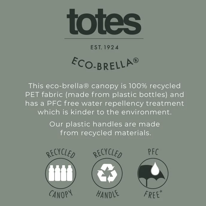 Totes ECO Classic Auto Open & Close Crook Folding Umbrella - Black | 100% Recycled PET | 98cm Span