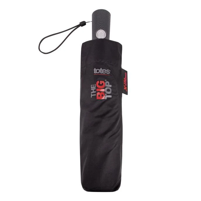 Totes ECO X-tra Strong Big Top Folding Umbrella - Black | Golf-Size 125cm Vented Canopy | AOC
