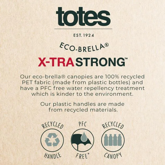 Totes ECO X-tra Strong Big Top Folding Umbrella - Black | Golf-Size 125cm Vented Canopy | AOC