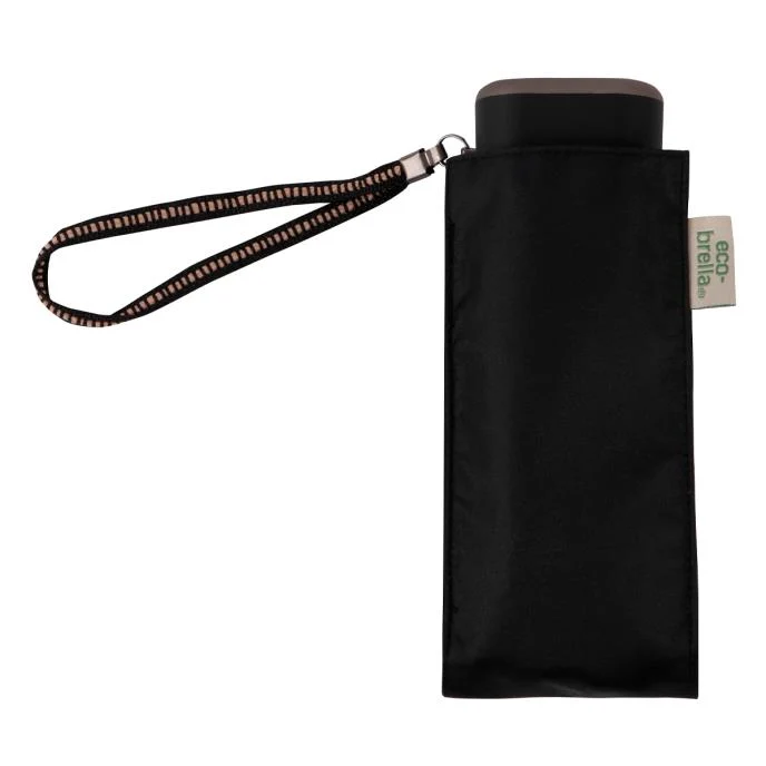 Totes ECO Tiny Compact Flat Umbrella - Black | 100% Recycled PET | Pocket Size 15cm | Windproof