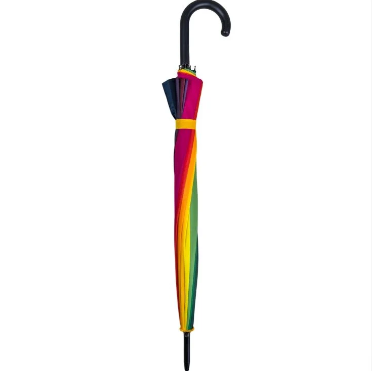 Rainbow Walking Umbrella | Black Hook Handle | Colourful 8-Panel Canopy
