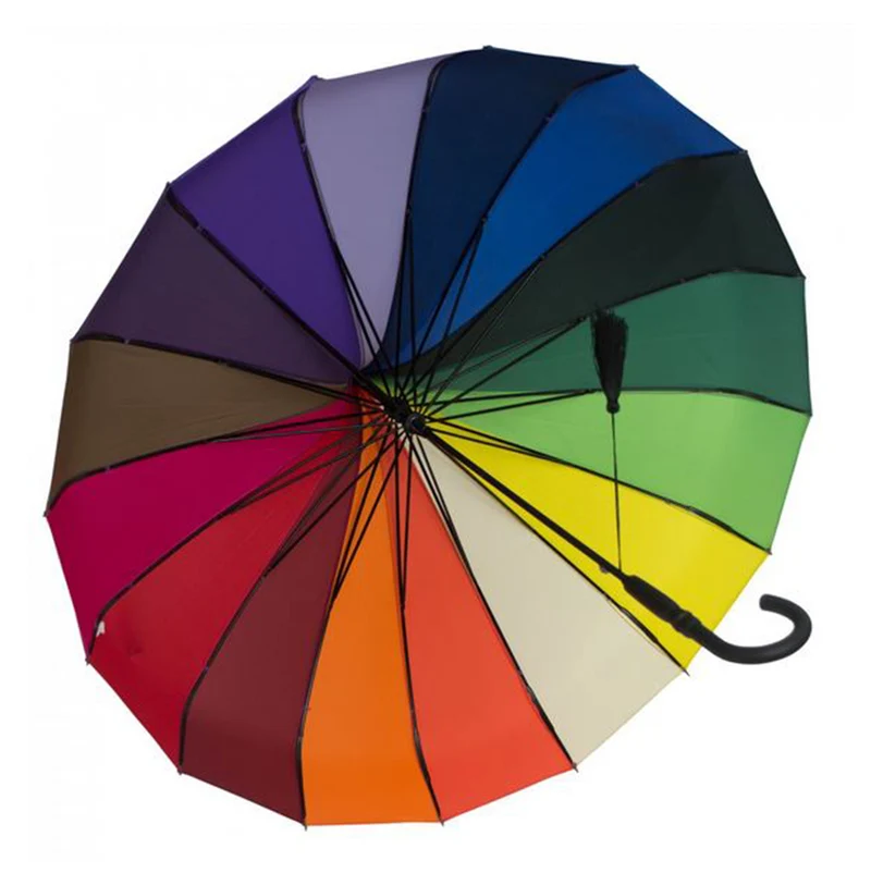 Ladies Pagoda Walking Umbrella with Tassel Detail - Rainbow Colours | 16 Ribs | Vintage Style | 95cm