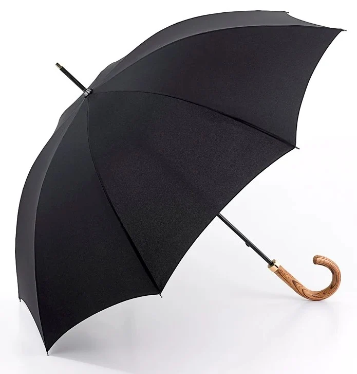 Fulton Commissioner Executive Walking Umbrella - Black | Elmwood Crook Handle | 106cm Canopy