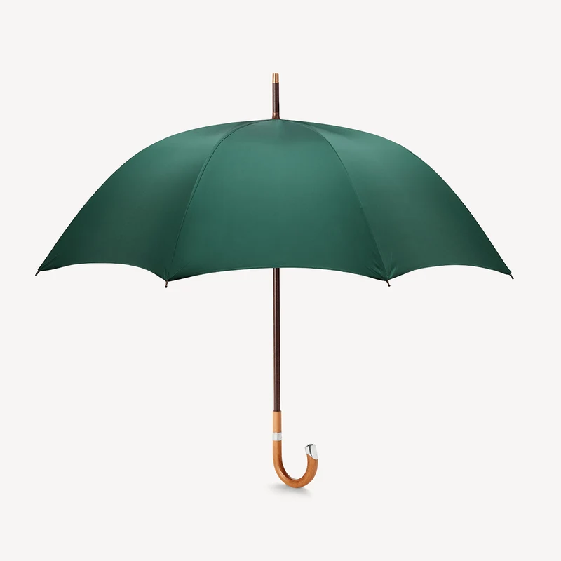 Parapluie Prince de Galles Malacca pour homme - Vert jaguar (Argent)