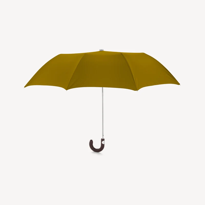 Parapluie pliable avec poignée en cuir tressé - Pistache
