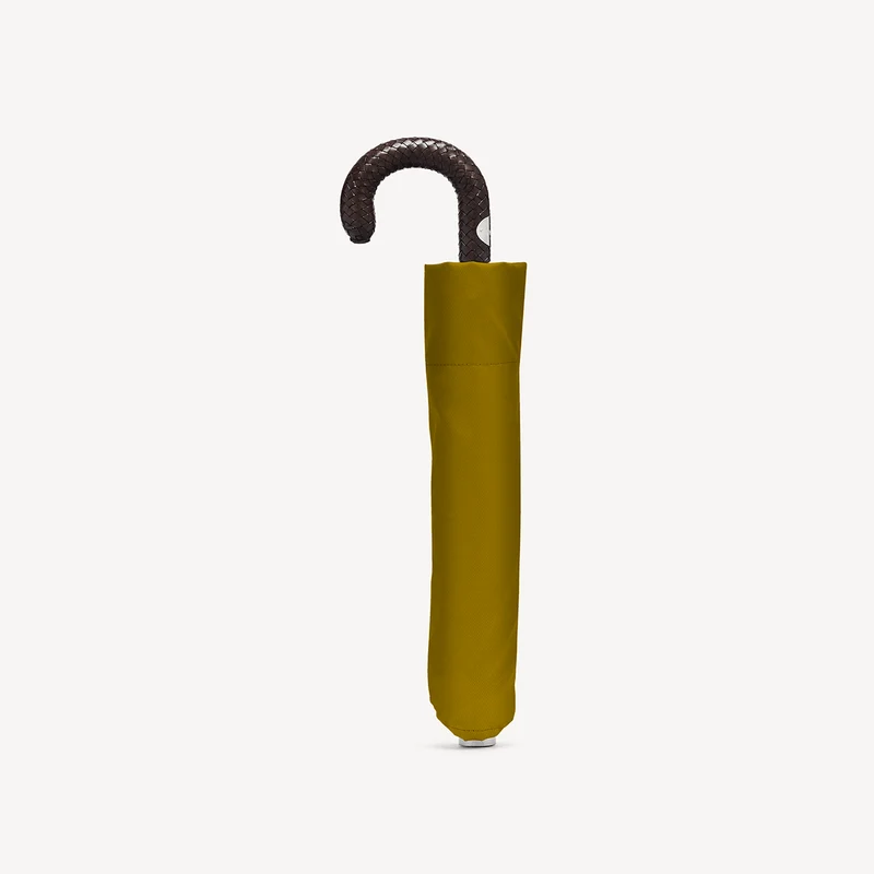 Parapluie pliable avec poignée en cuir tressé - Pistache