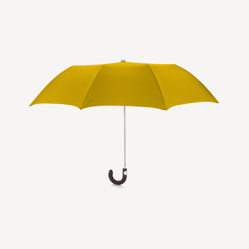 Parapluie pliable à poignée en cuir tressé - Moutarde