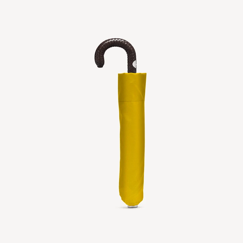 Parapluie pliable à poignée en cuir tressé - Moutarde