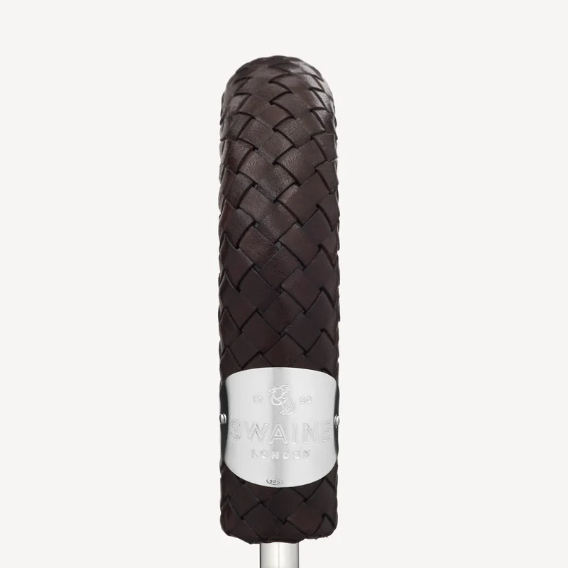 Parapluie pliable avec poignée en cuir tressé - Bleu clair