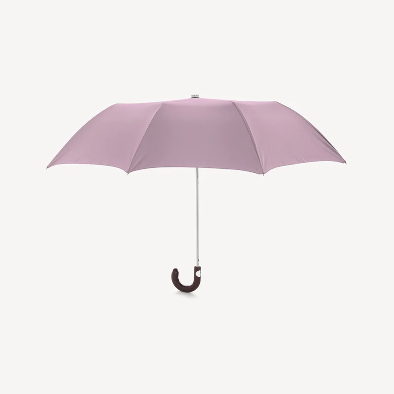 Parapluie pliable à poignée en cuir tressé - Rose poudré