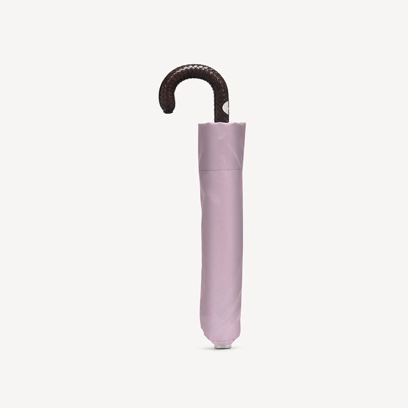 Parapluie pliable à poignée en cuir tressé - Rose poudré
