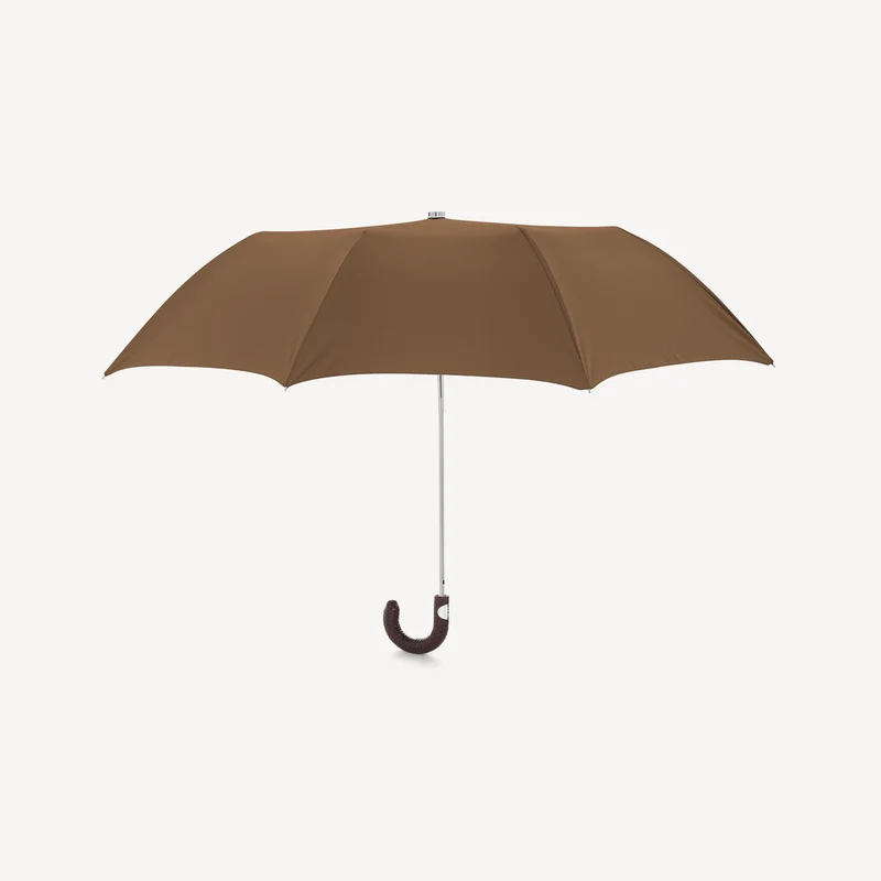 Parapluie pliable à poignée en cuir tressé - Champagne