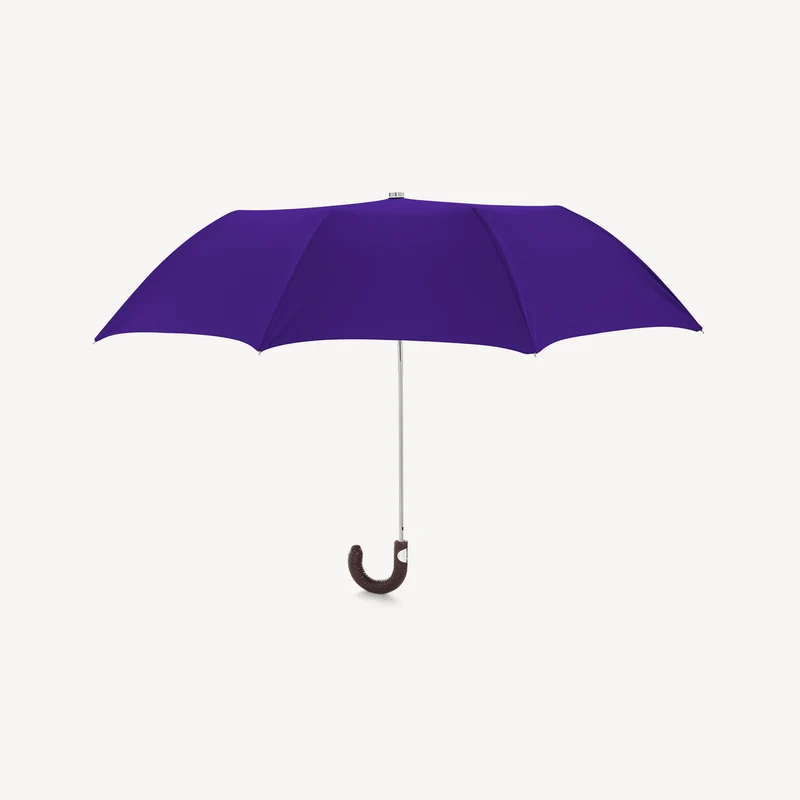 Parapluie pliable avec poignée en cuir tressé - Violet