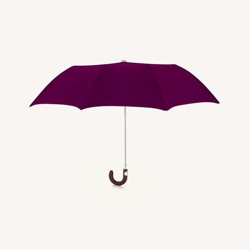 Parapluie pliable à poignée en cuir tressé - Vin
