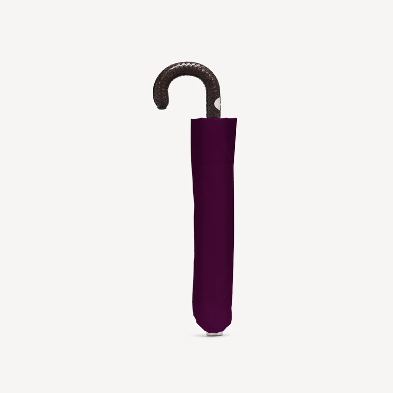 Parapluie pliable à poignée en cuir tressé - Vin